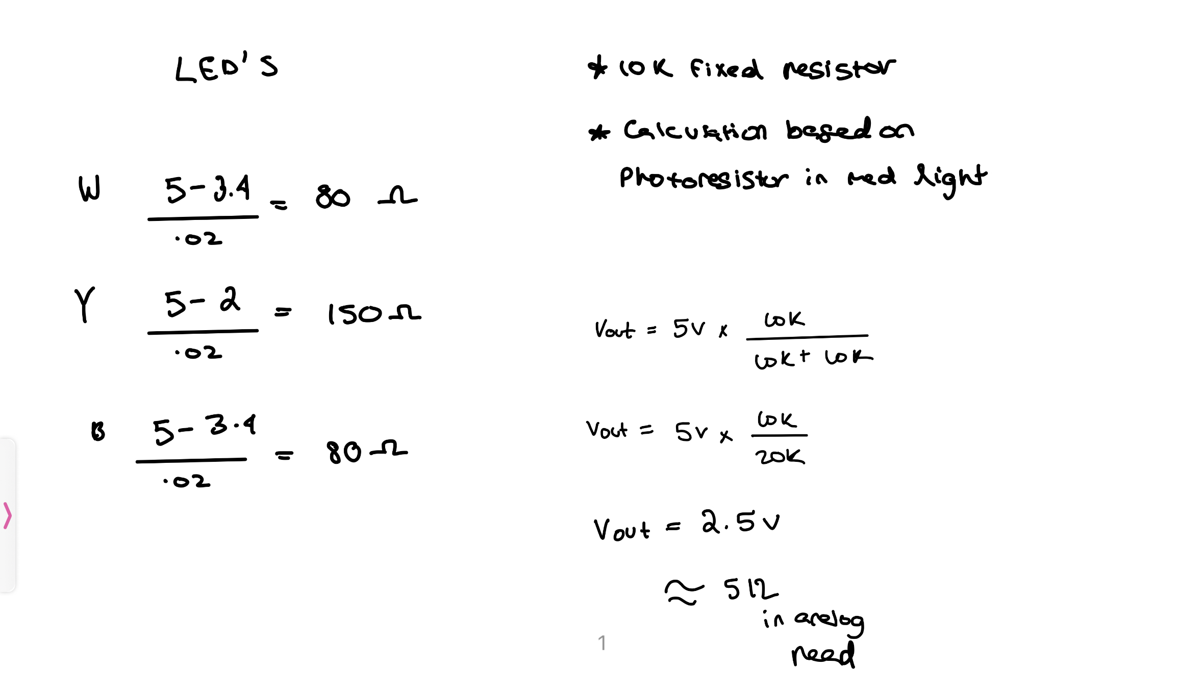 Ohm's law handwritten calculations